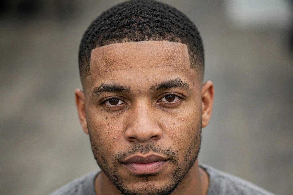 Buzz cut with line up for curly hair