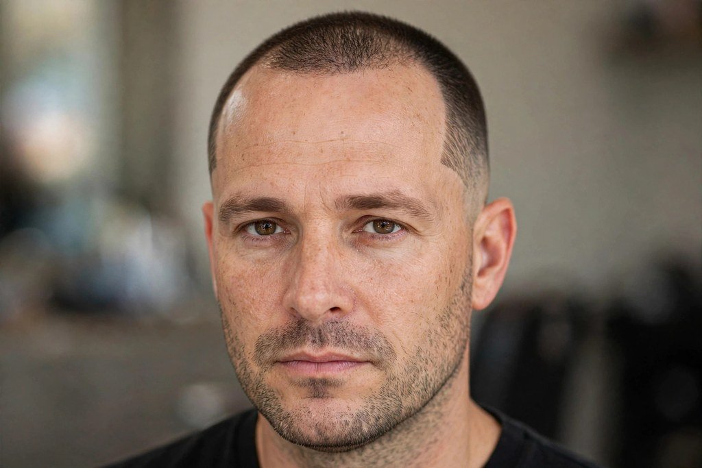 Buzz cut with line up for a receding hairline