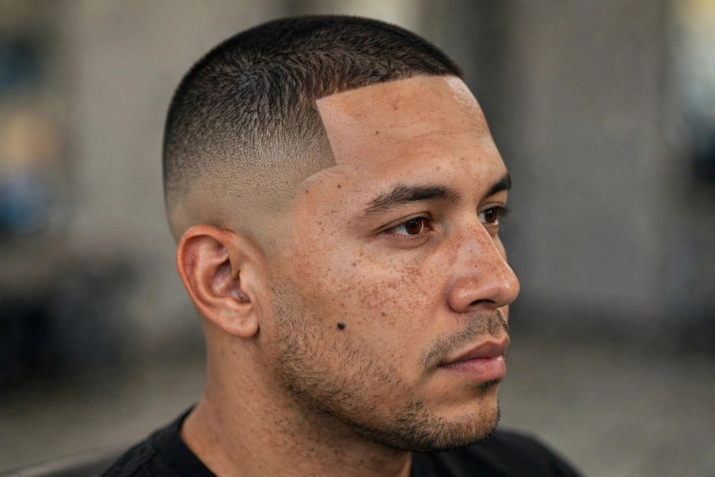 Buzz cut with line up and bald fade