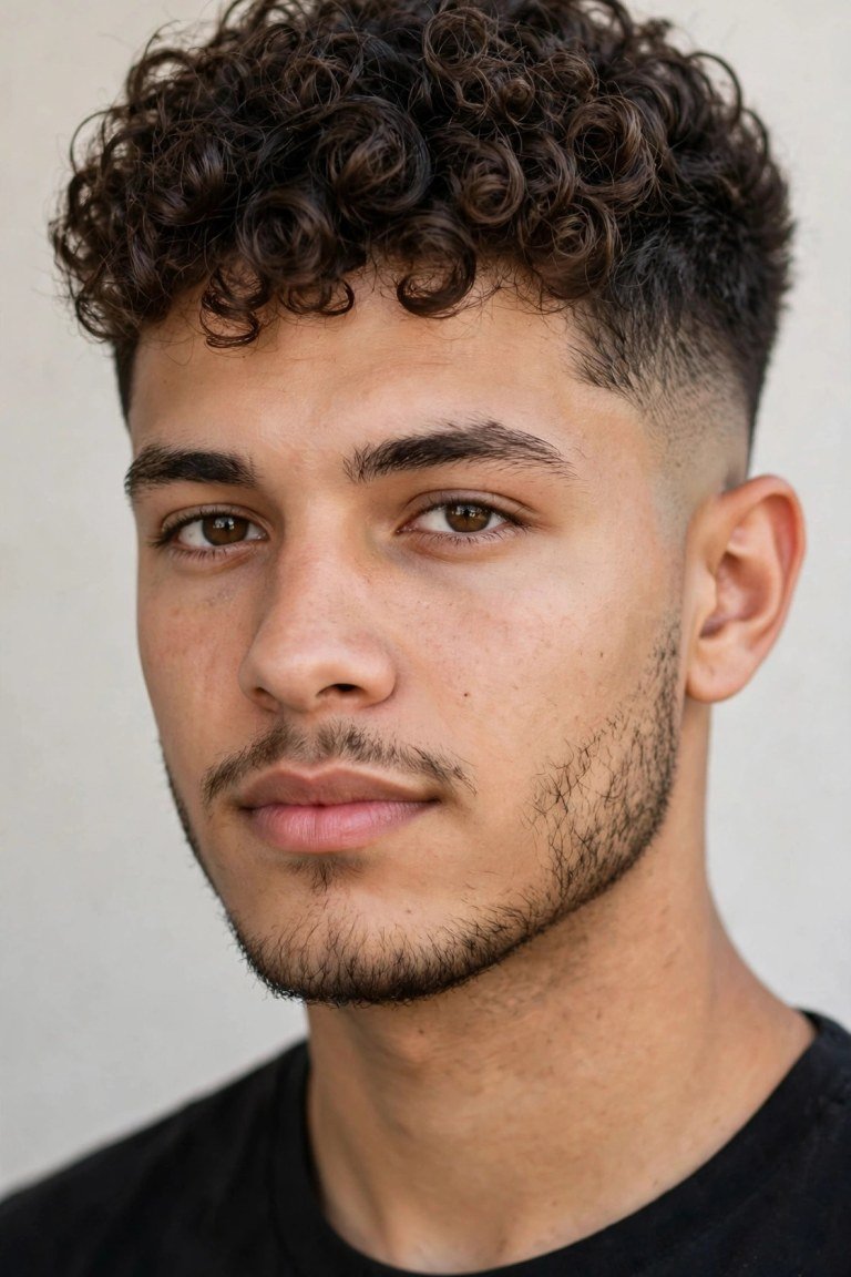 Curly hair taper fade haircut