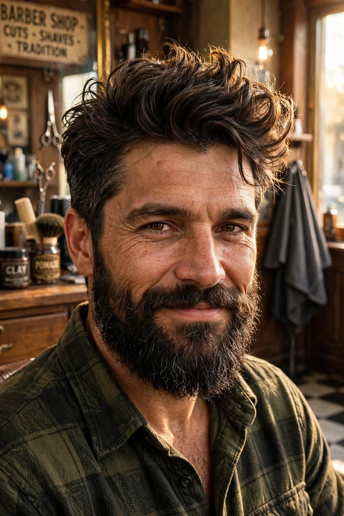 3. Messy Quiff with Beard