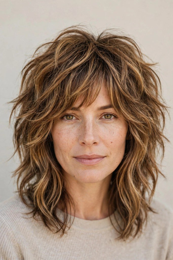 Woman with textured shag haircut