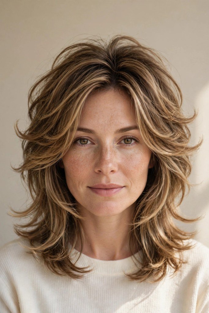 Woman with wavy butterfly layers