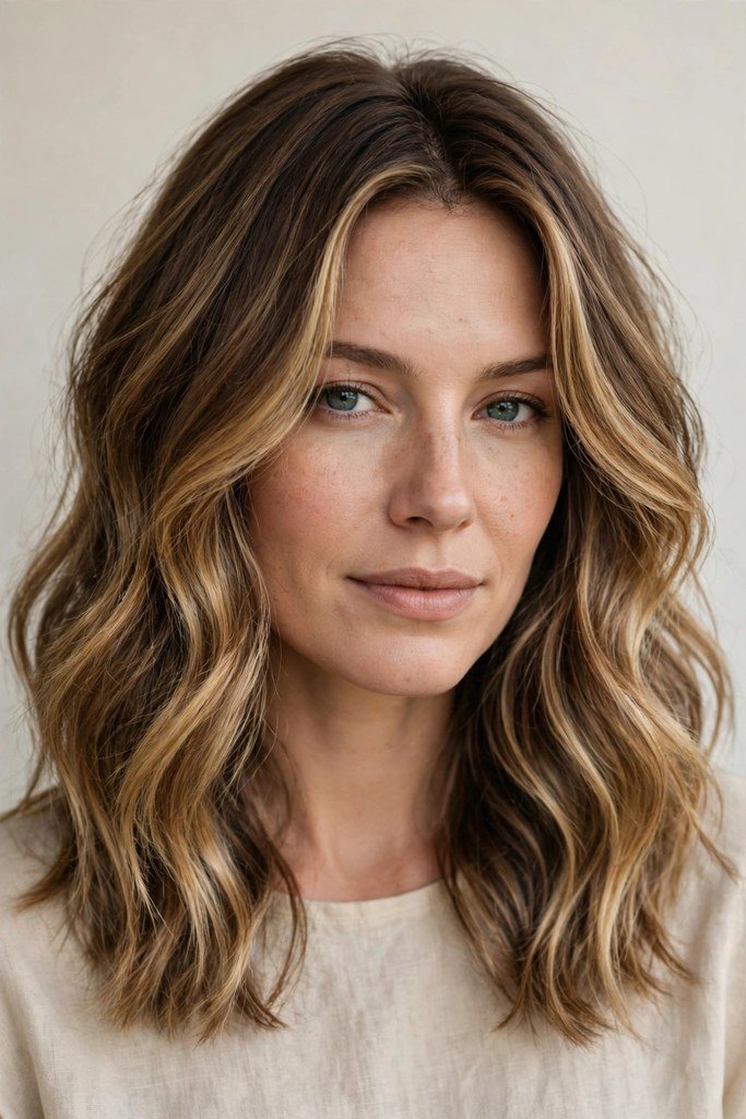 Woman with money-piece balayage highlights