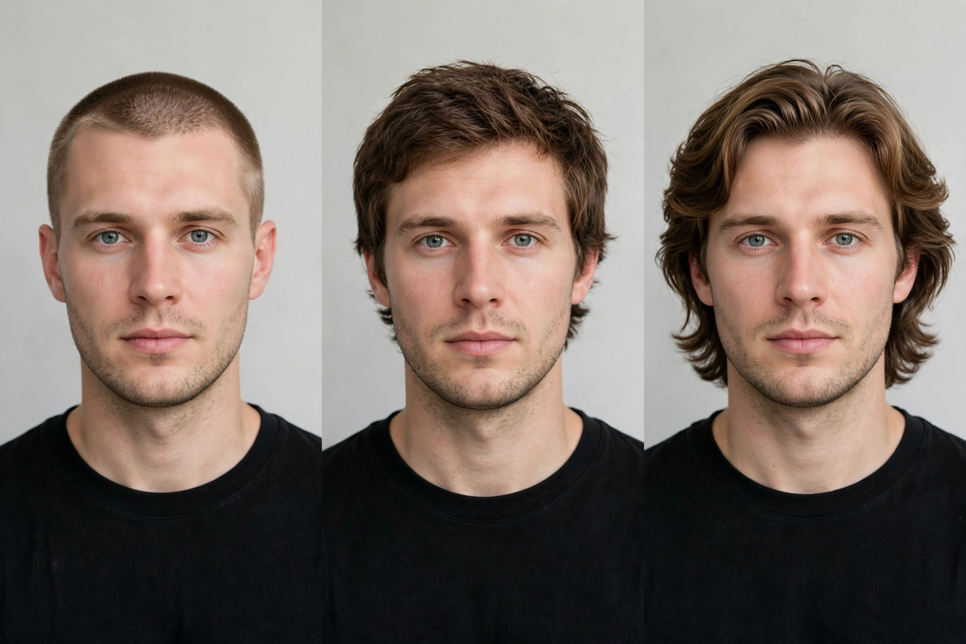 Side-by-side hair growth stages from short to lob length, illustration-style photography