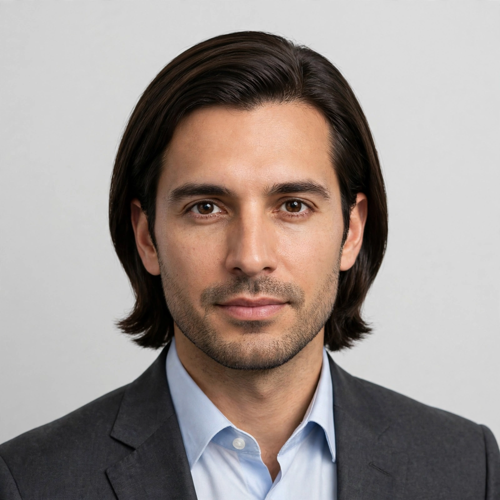 Professional man with neat lob haircut in office attire, corporate portrait photography