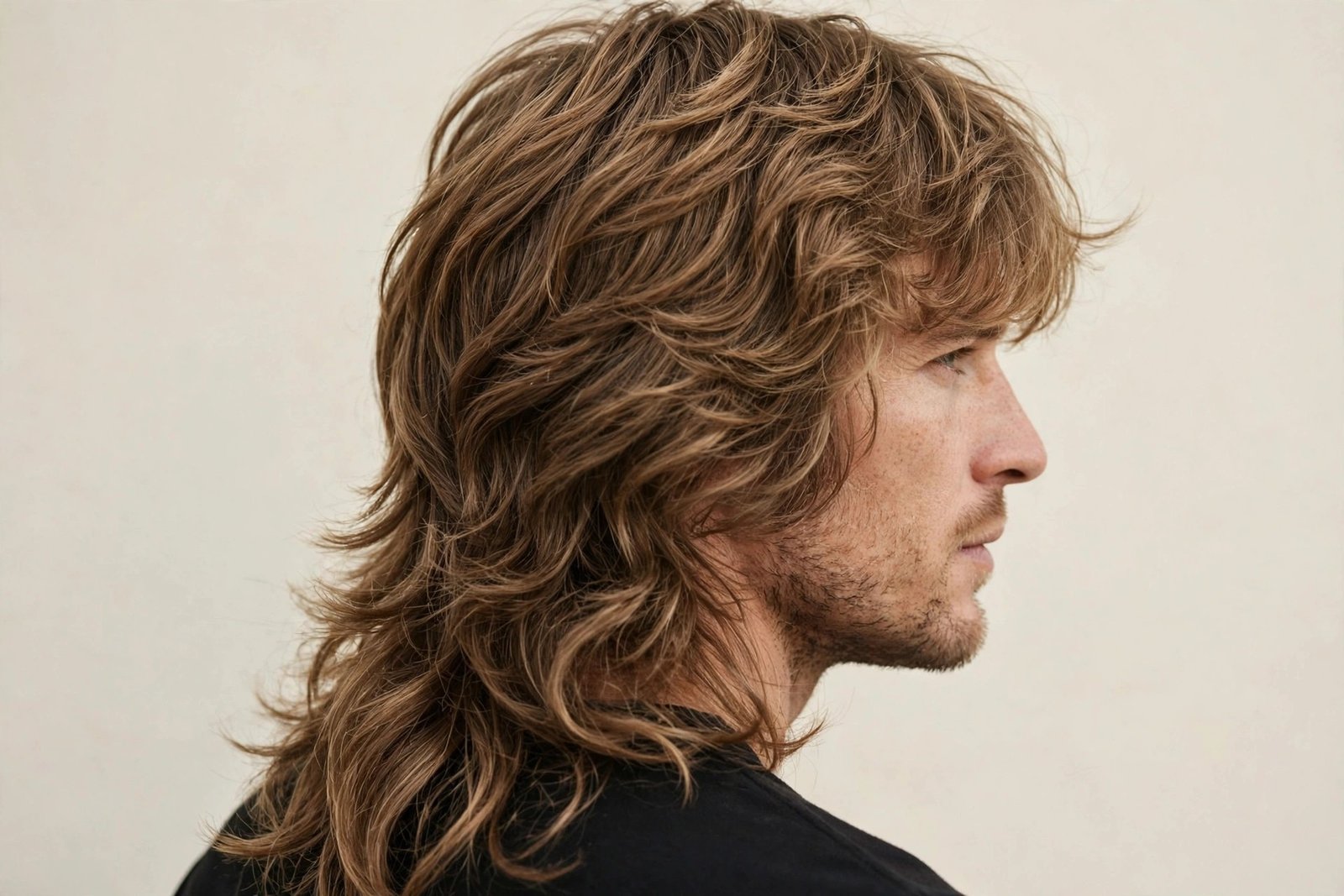 Shaggy lived-in messy mullet with natural feathered layers