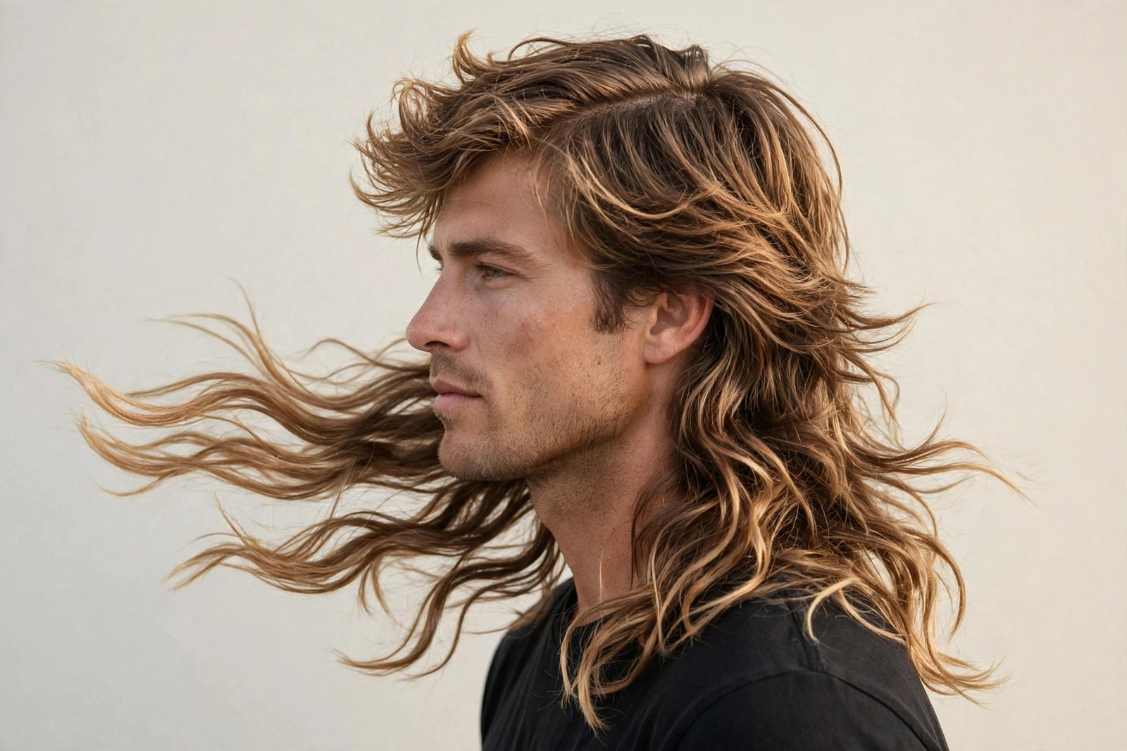 Surfer messy mullet with sun-kissed texture and beachy waves