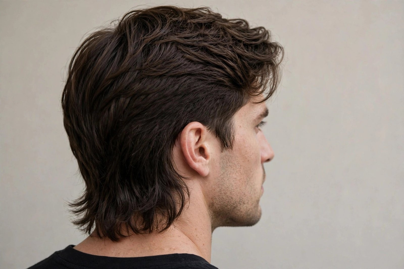Modern undone messy mullet with clean shape and effortless texture