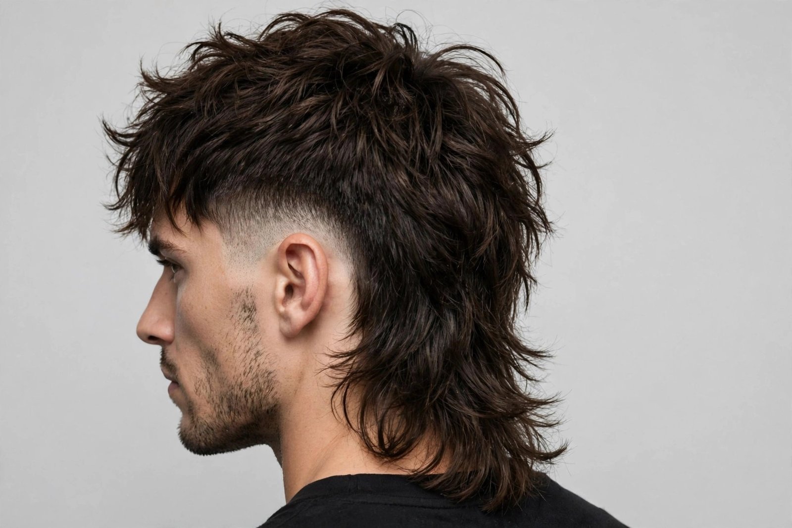 Italian fade messy mullet with soft faded sides and textured top