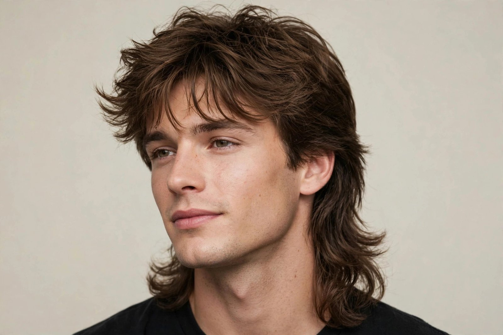 Messy mullet with curtain fringe and soft face-framing layers