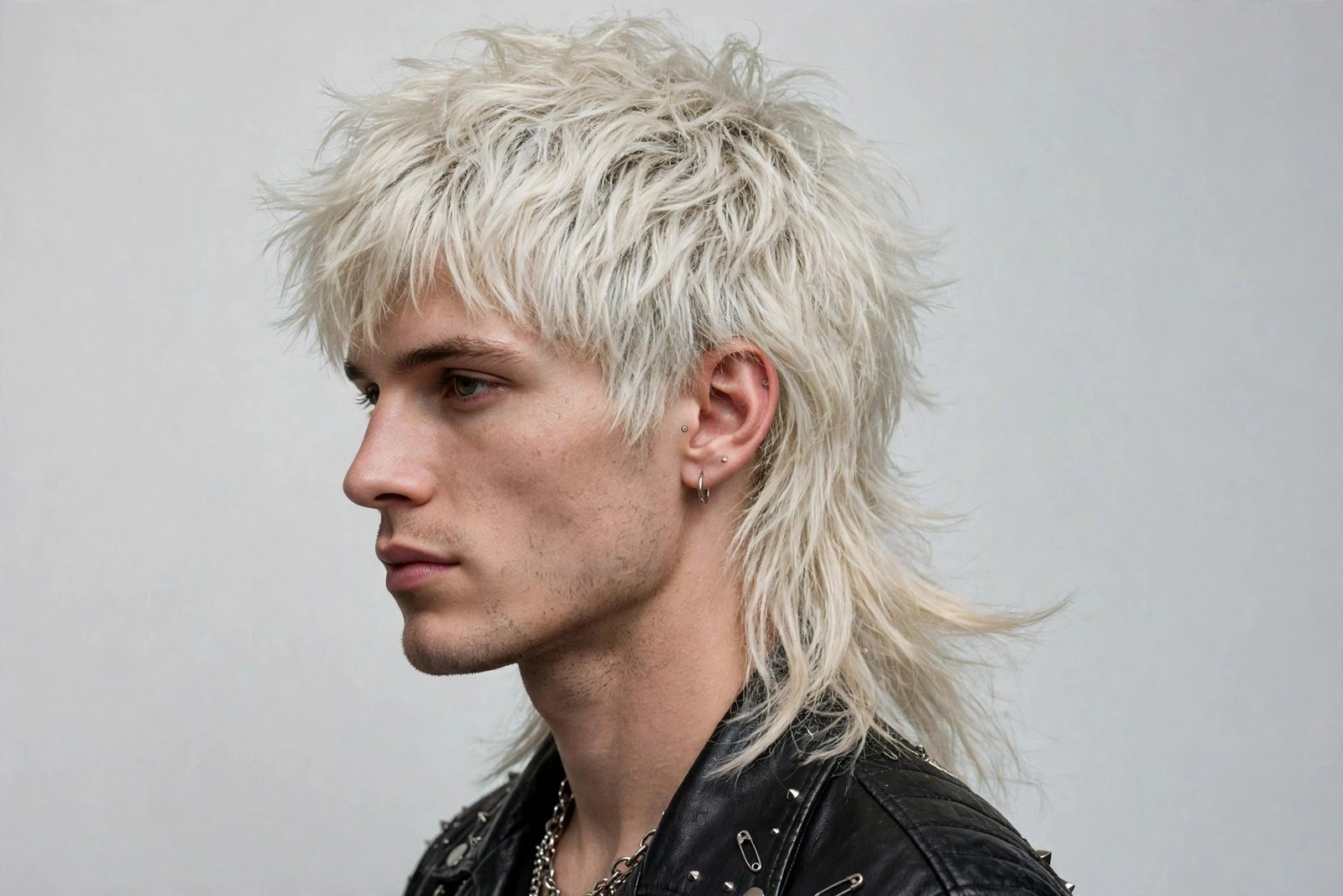 Bleached messy mullet with platinum blonde texture and edgy finish