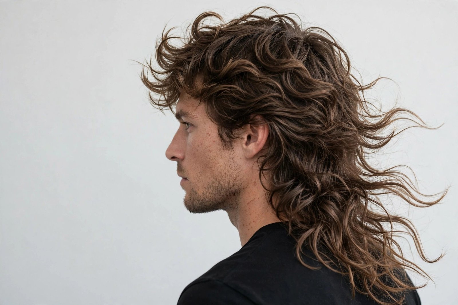 Wavy messy mullet with natural flowing waves and texture