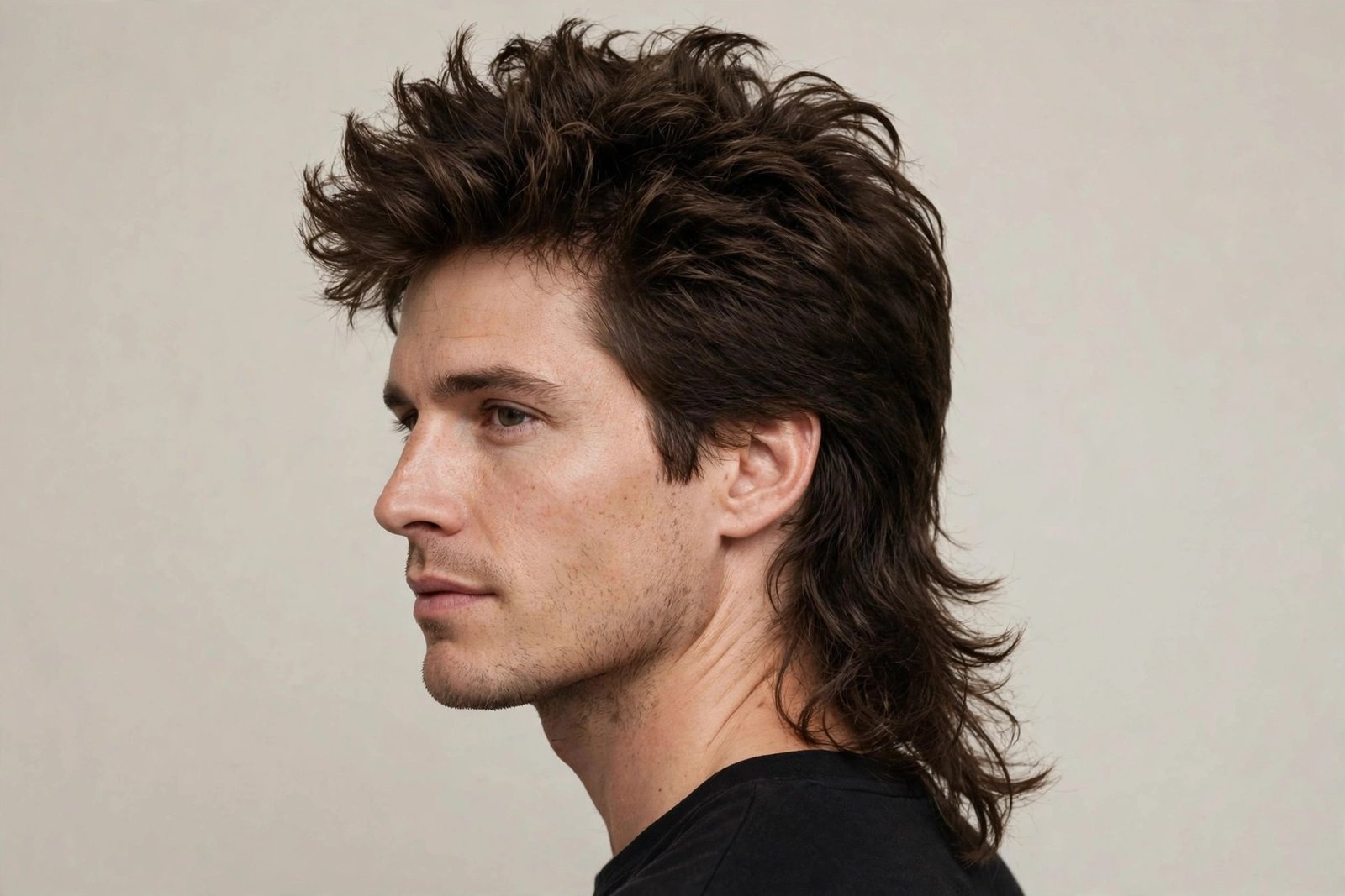 80s inspired messy mullet with retro volume and modern texture