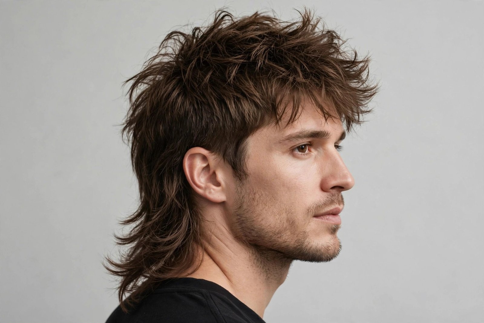 Messy mullet with tapered sides and textured shaggy top