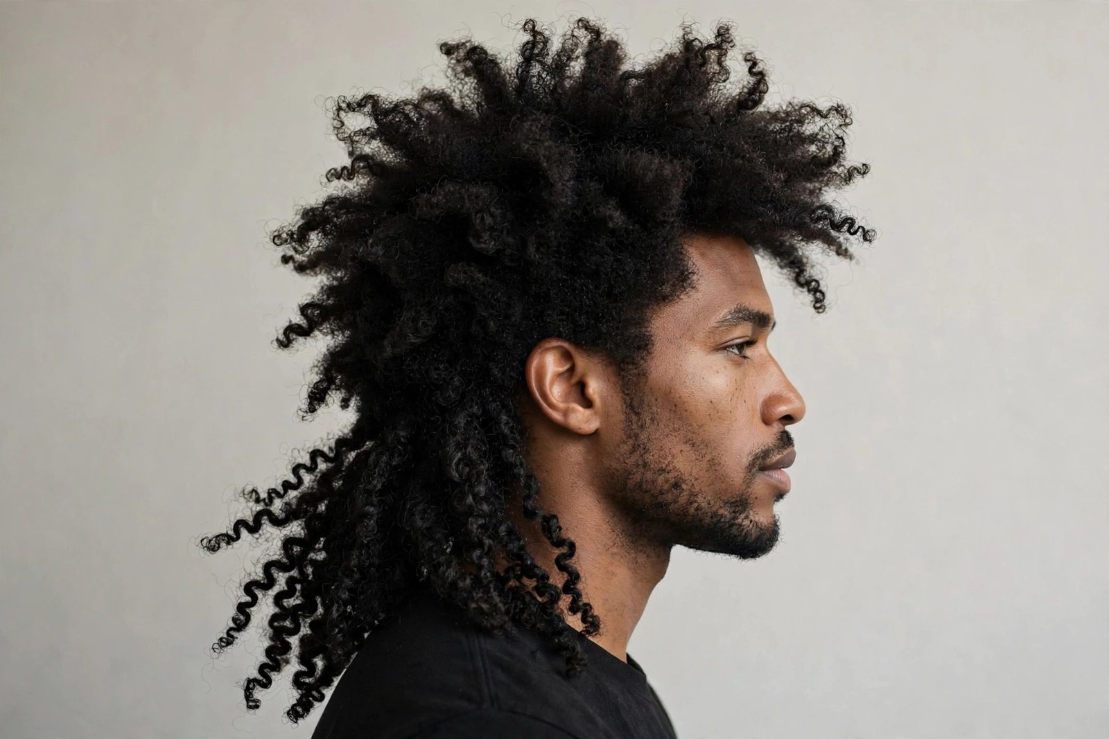 Afro-textured messy mullet with natural coily volume and shape