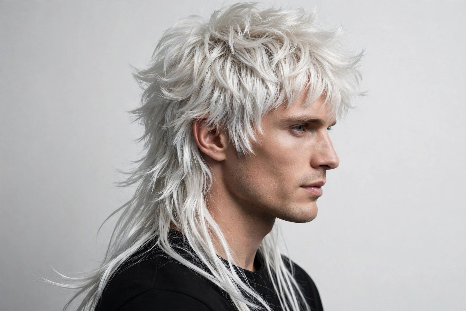 Platinum messy mullet with icy blonde shaggy layers