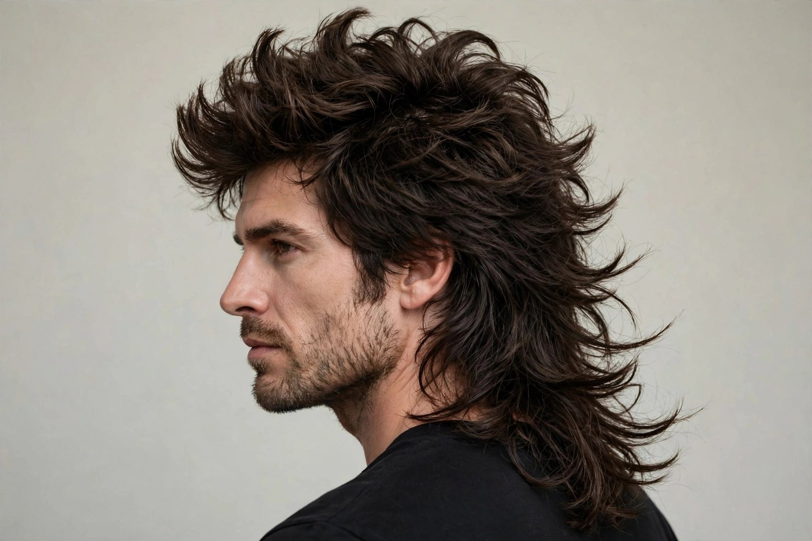 Thick hair messy mullet with full voluminous texture