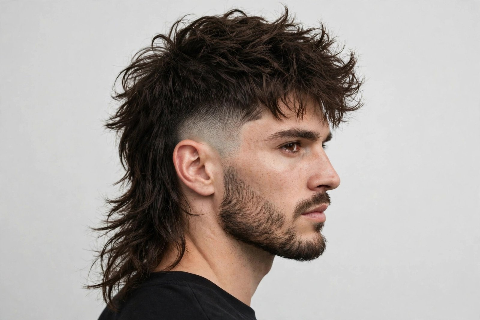 Messy mullet with mid fade and textured crown