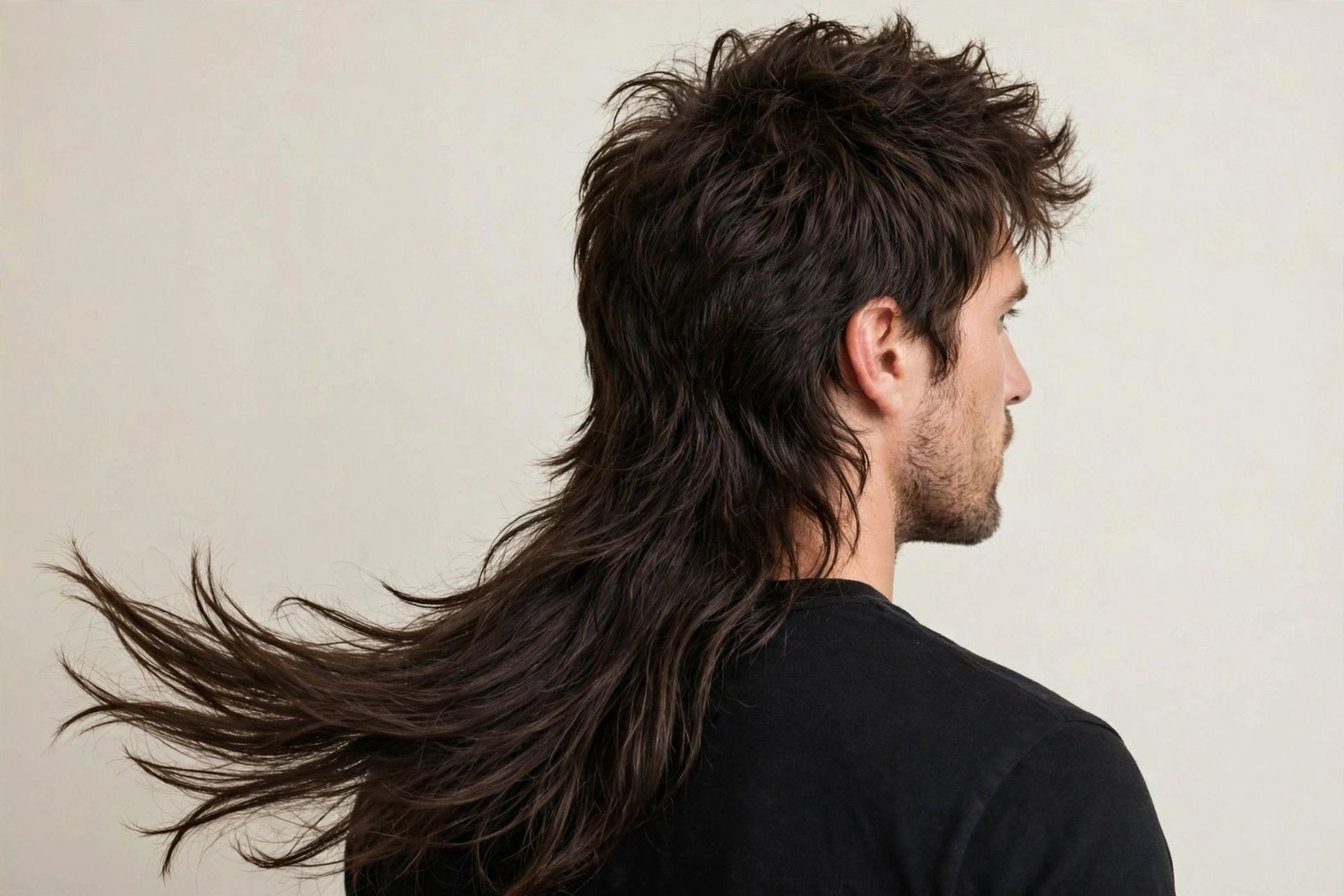 Long tail messy mullet with extended flowing back length