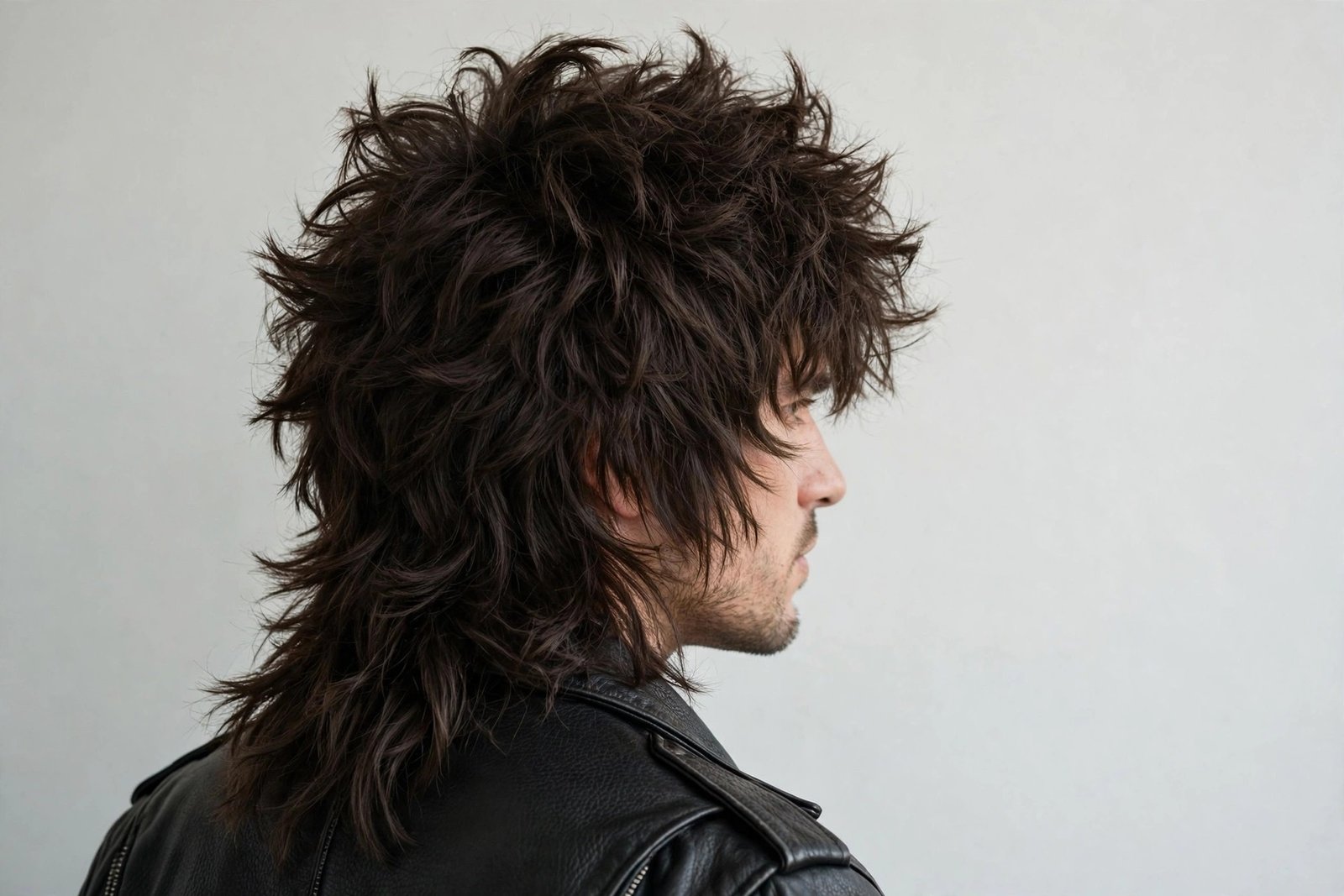 Messy shag mullet with heavy shag layering and rock and roll edge