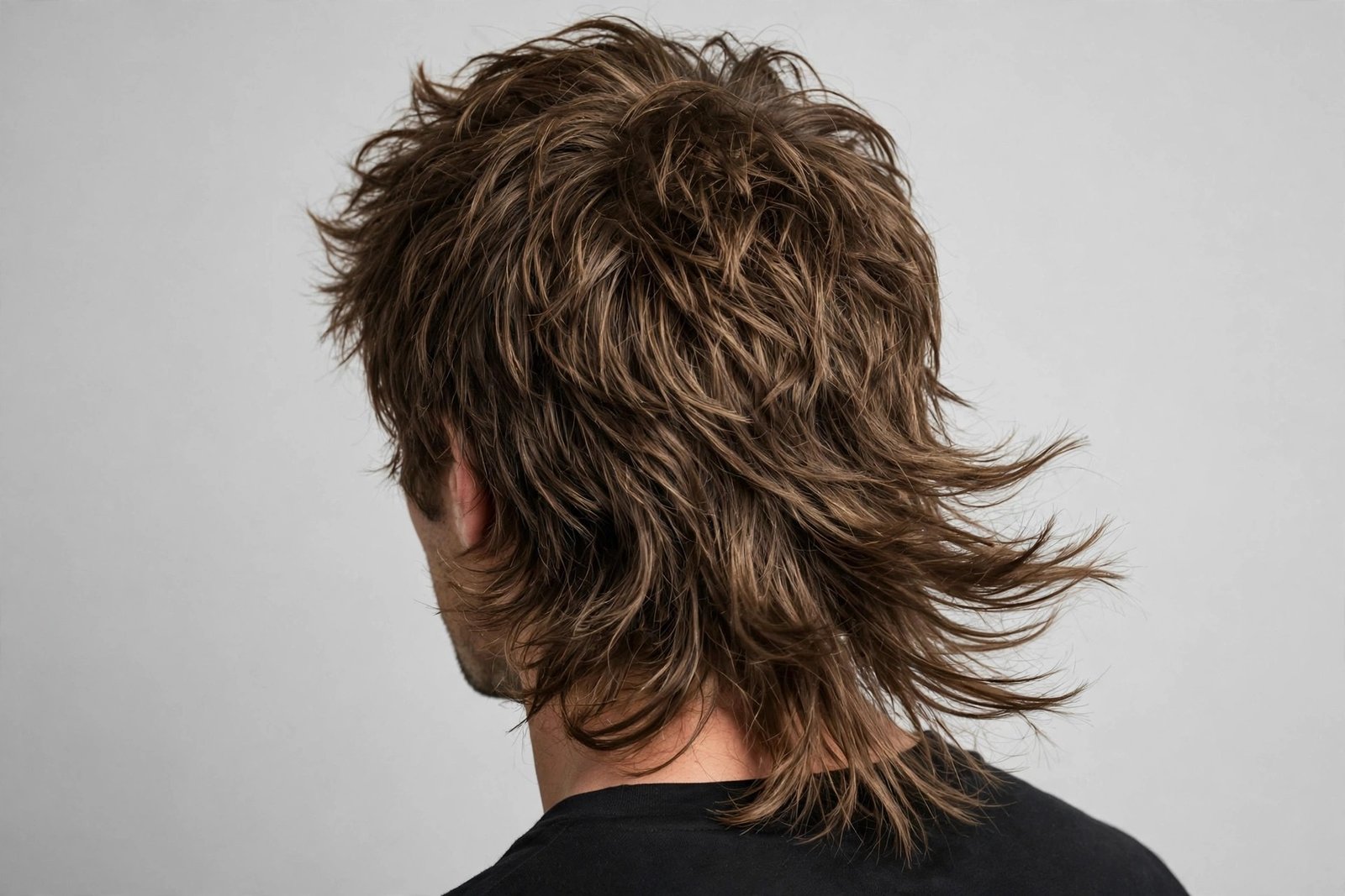 Collection of messy mullet hairstyles for men showing textured layers and lived-in finishes