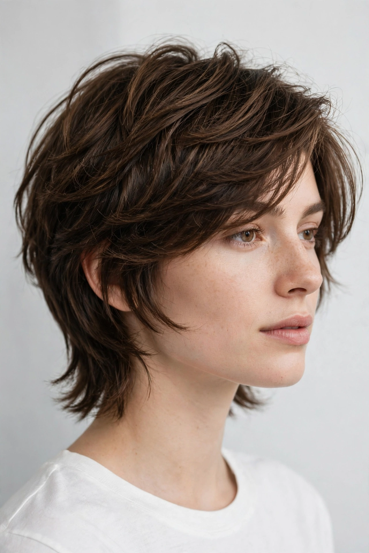 Woman growing out mixie into longer bixie stage, healthy transition haircut