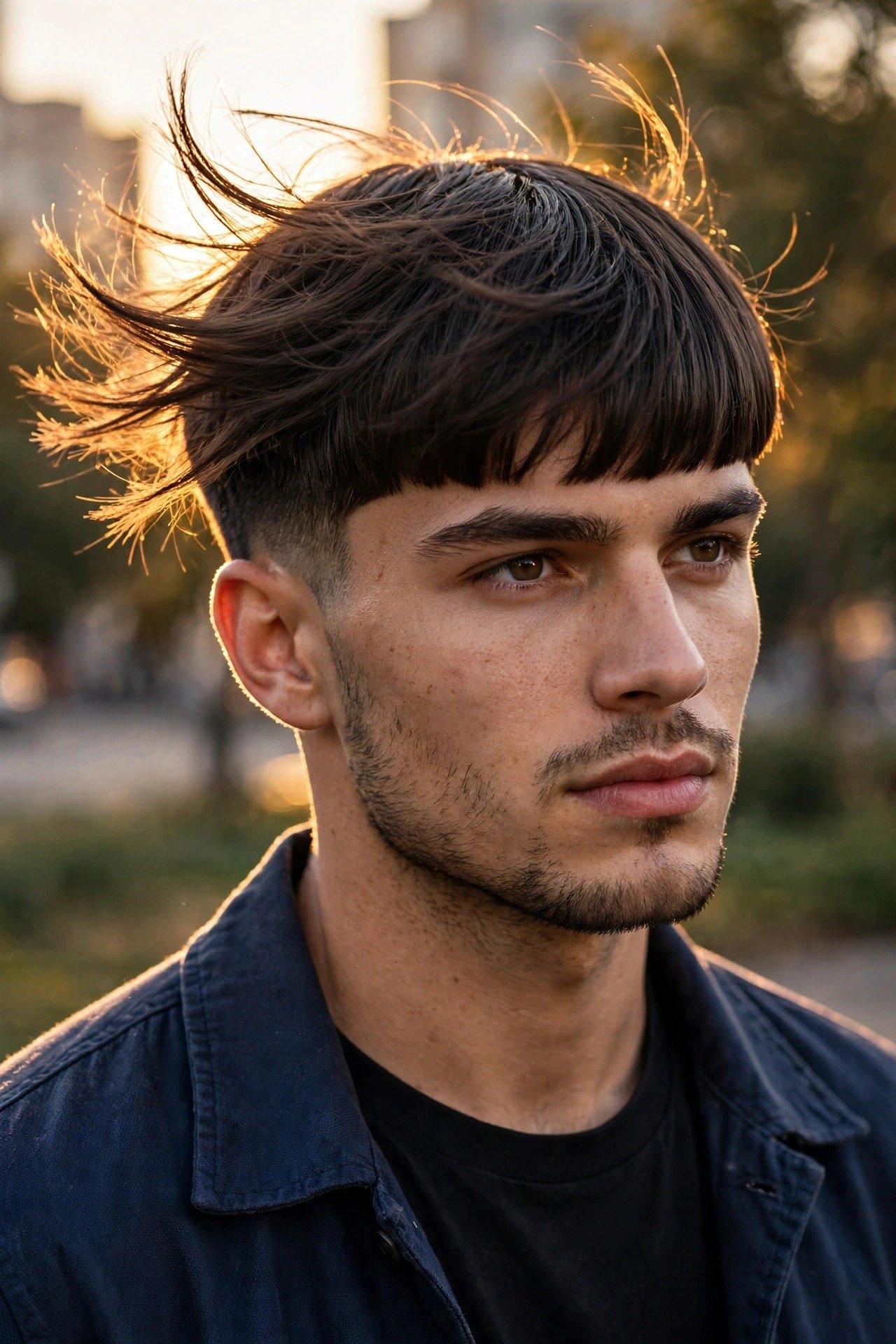 Confident man with a perfect modern mod cut, final look with sharp British-inspired styling