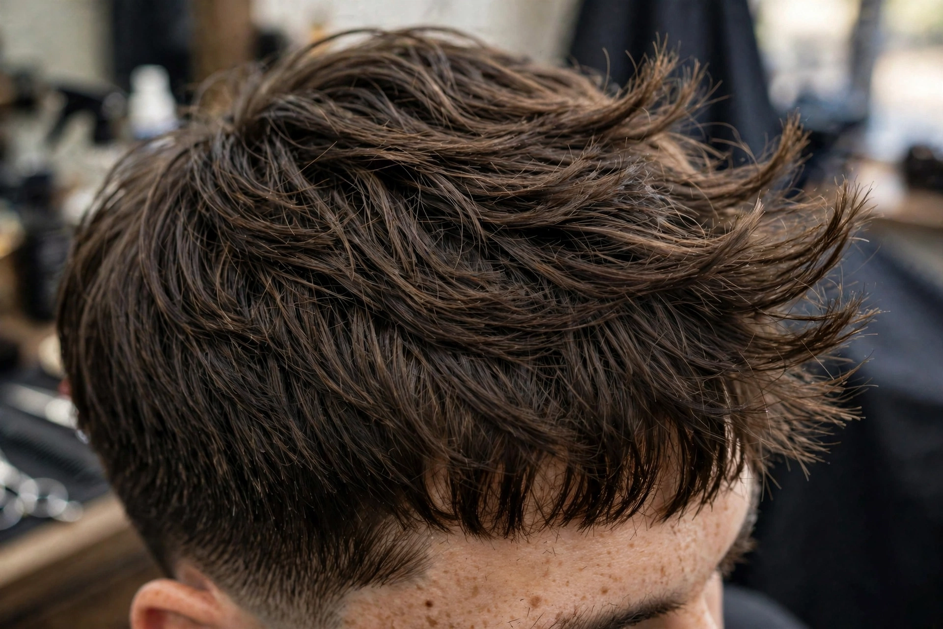 Modern textured bowl cut detail showing the difference from 90s style