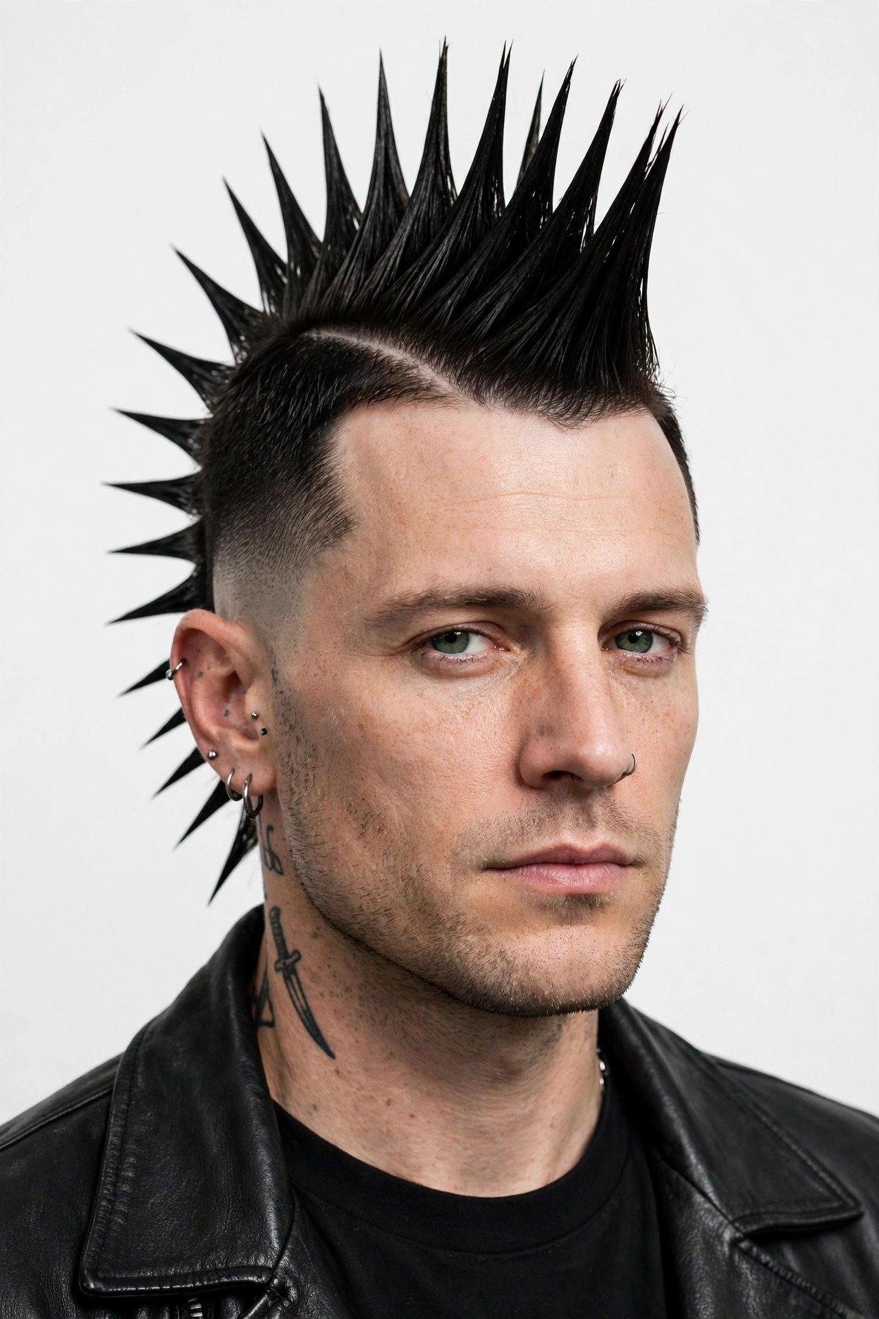 Man with a classic spiked mohawk haircut showing the traditional punk style