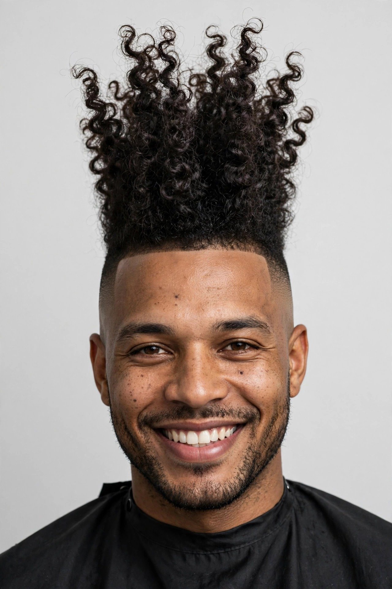 Curly mohawk haircut on a man celebrating natural curl texture in the center strip