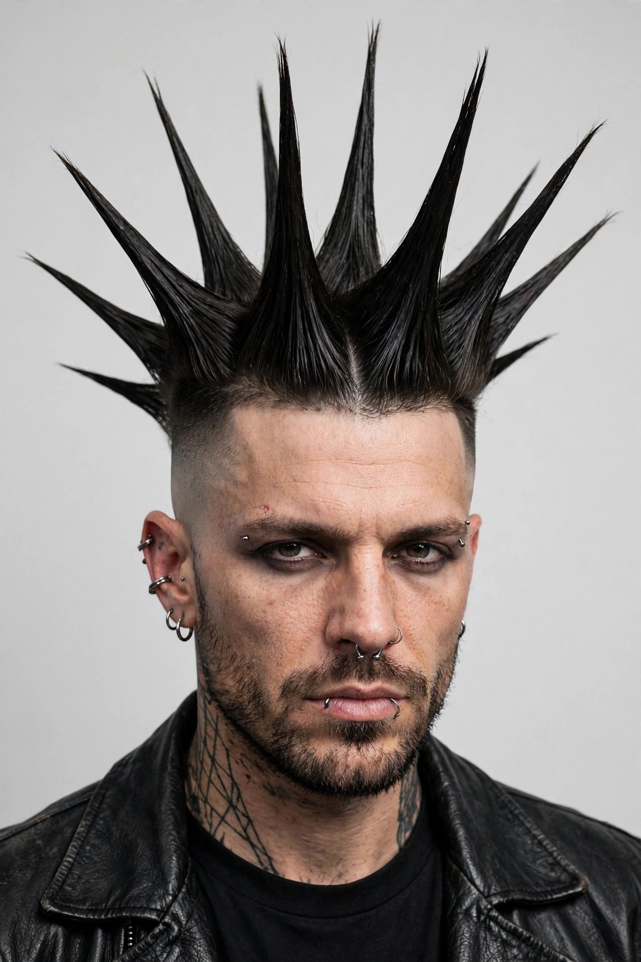 Wide mohawk haircut and liberty spikes punk style on men
