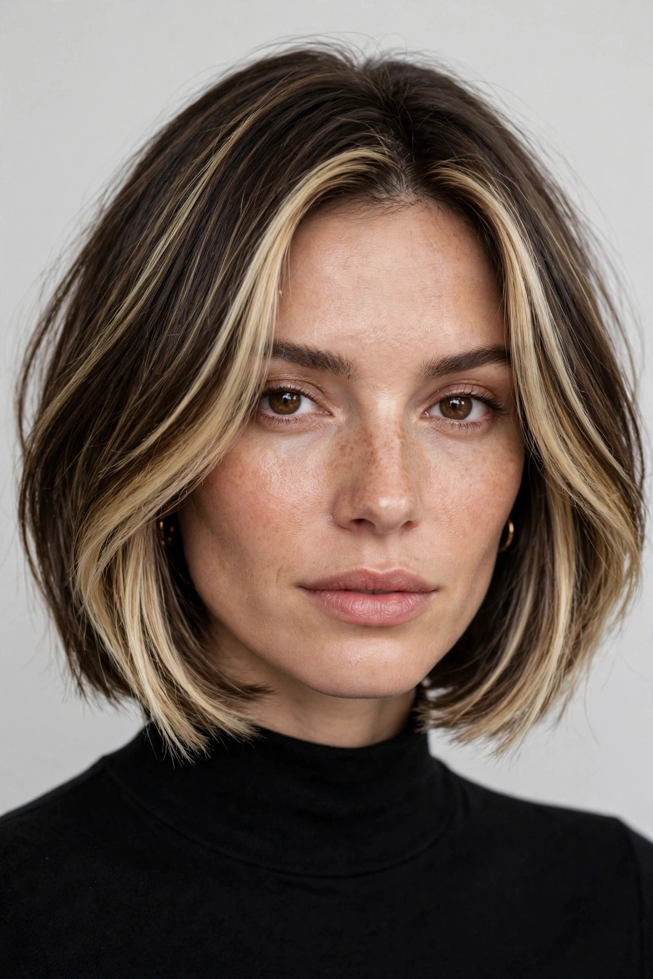 Money piece highlights combined with balayage and on a bob haircut