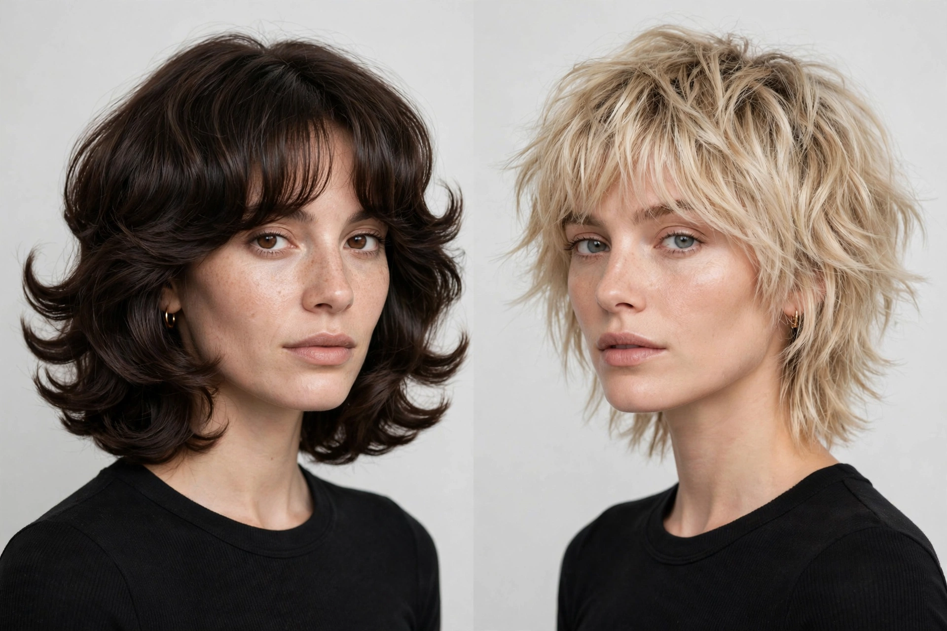 Side-by-side visual difference between octopus haircut and wolf cut layering