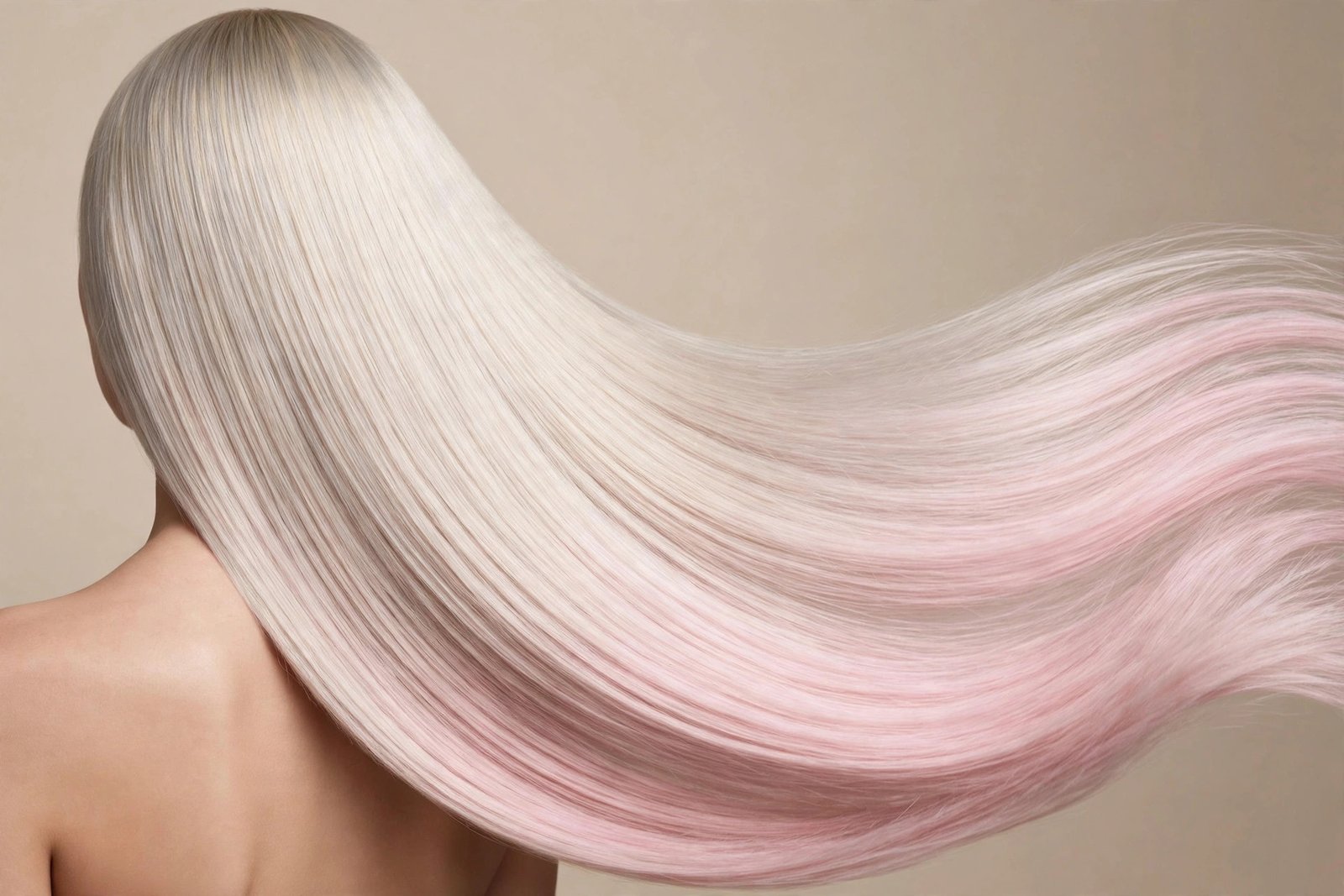 Long platinum blonde hair with pastel pink ends