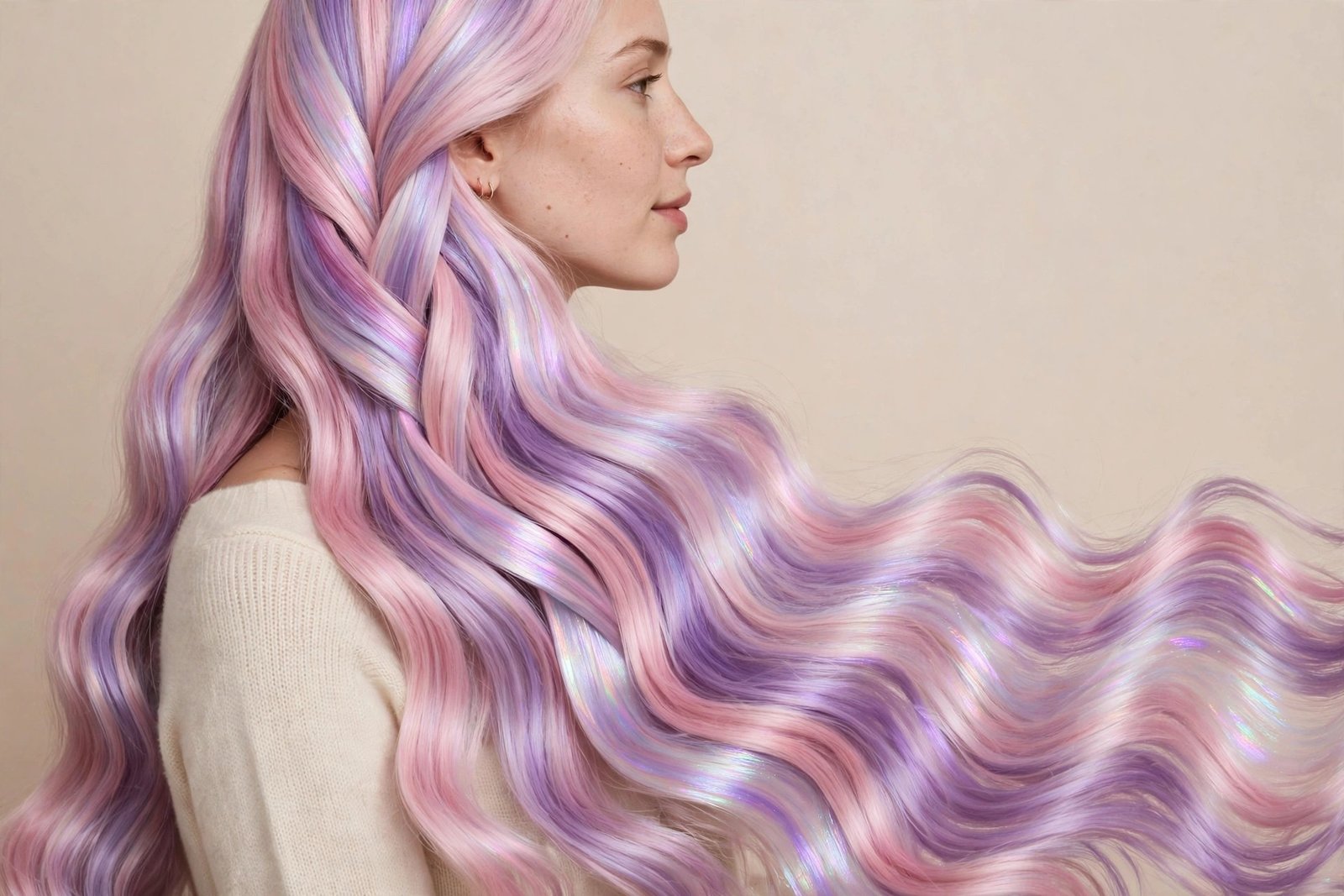 Long hair with alternating pink and lavender pastel panels