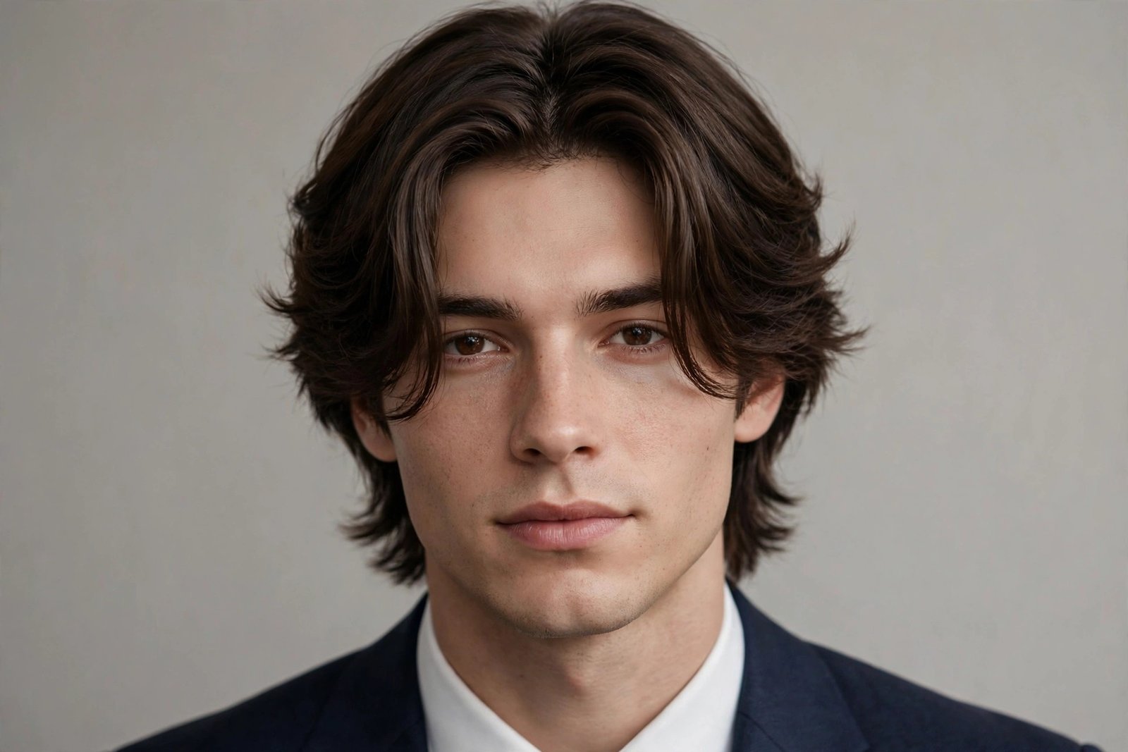 Curtain fringe prom hairstyle for men, middle-parted flowing fringe framing the face