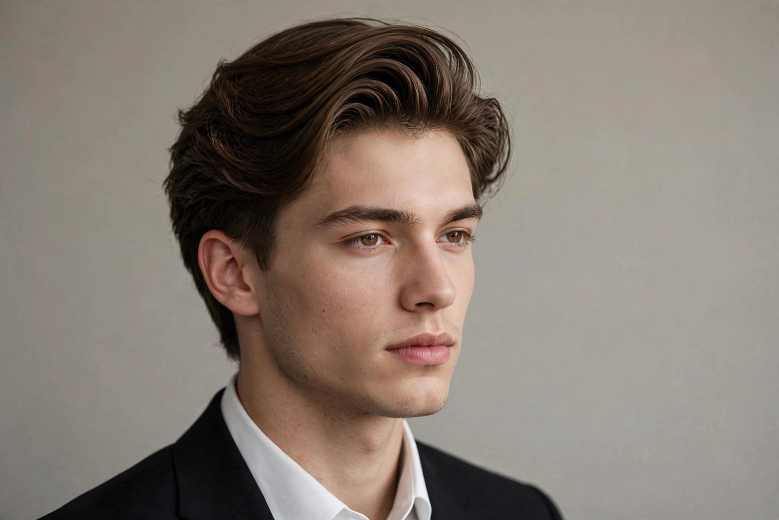 Prom flow hairstyle for men, medium length hair swept back with natural movement