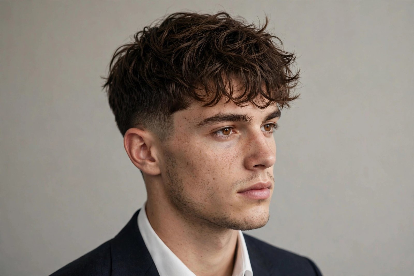 Wavy tousled crop prom hairstyle for men, short textured waves with tapered sides