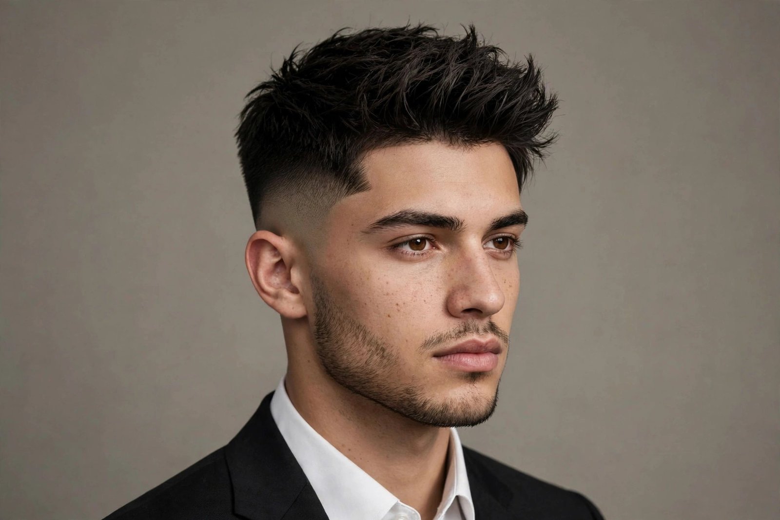 Polished fade prom hairstyle for men, crisp fade with defined textured top