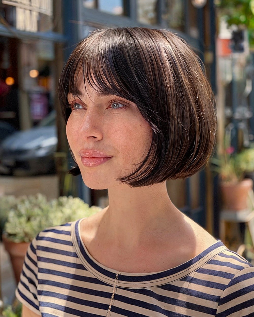 Long Riviera bob (lob) — sleek straight collarbone-length bob