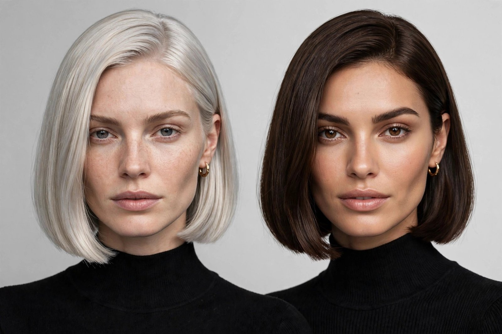 Ash blonde and chocolate brunette scandi bob hair colors