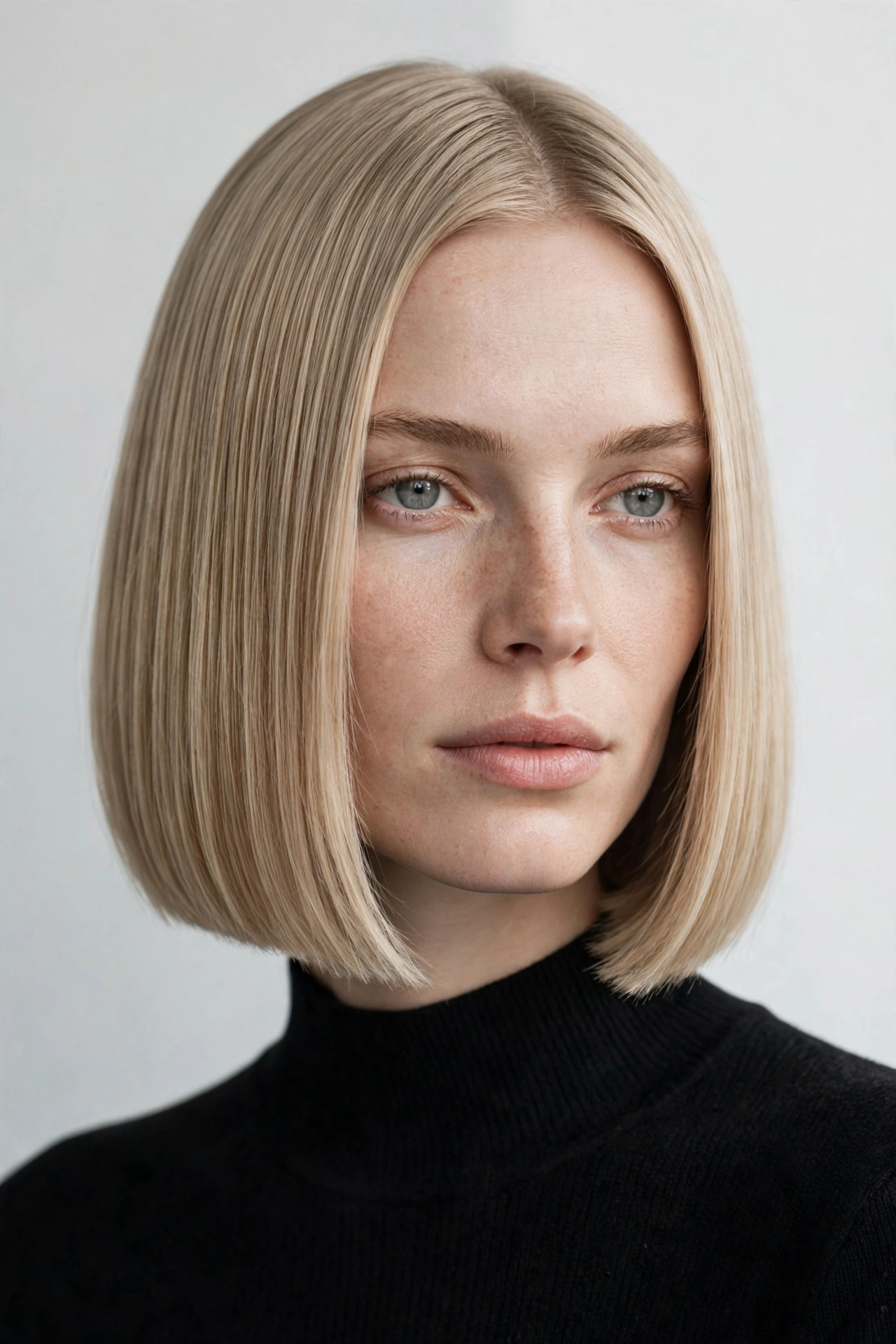Classic chin-length blonde scandi bob haircut