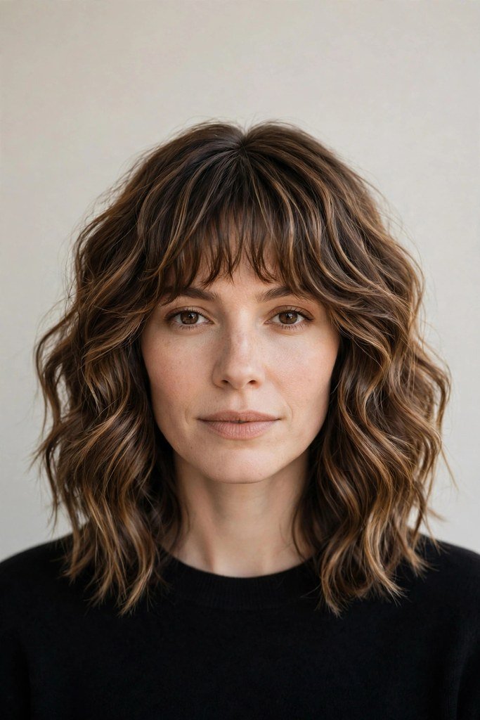 Wavy Lob with Bangs
