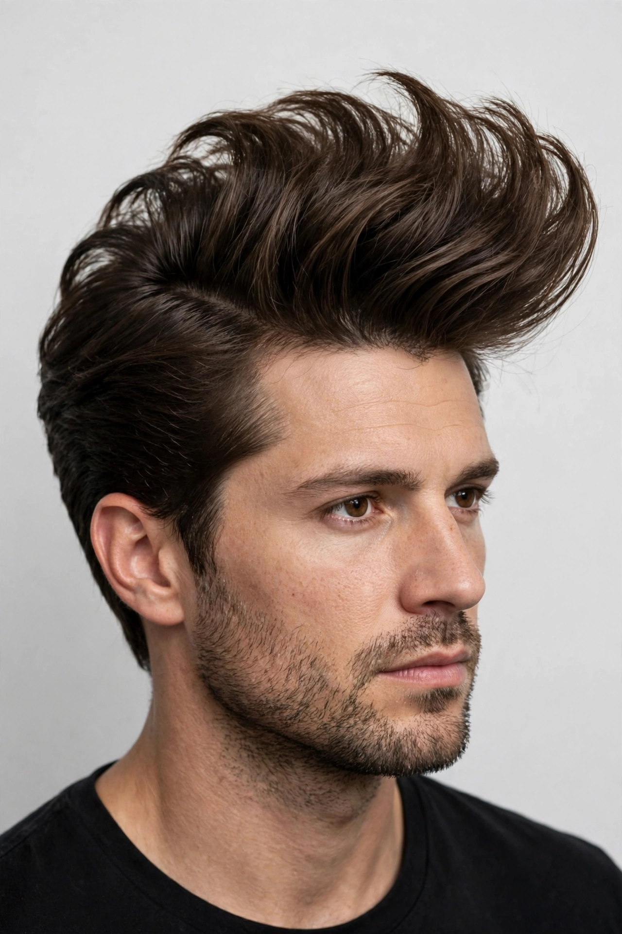 man with side part and mid fade, balanced fade height, sharp clean lines, barbershop portrait