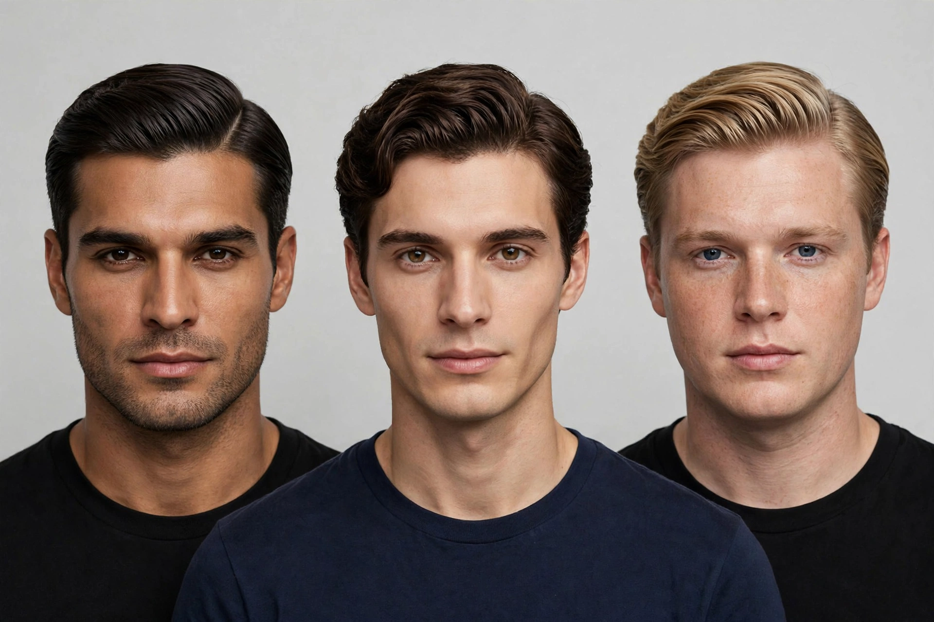 man with hair swept dramatically to the side, clean taper on the sides, dynamic wind-swept look