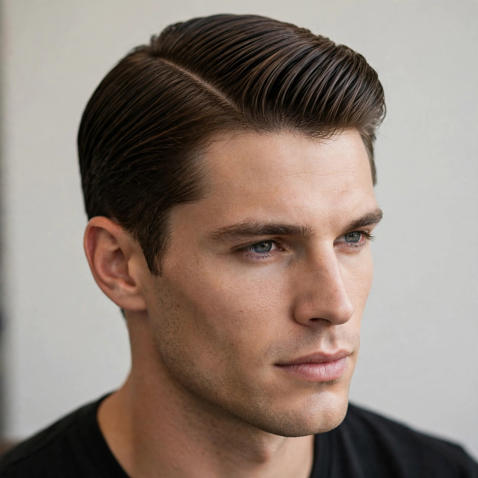 businessman in office attire with a neat conservative side part, clean corporate photography