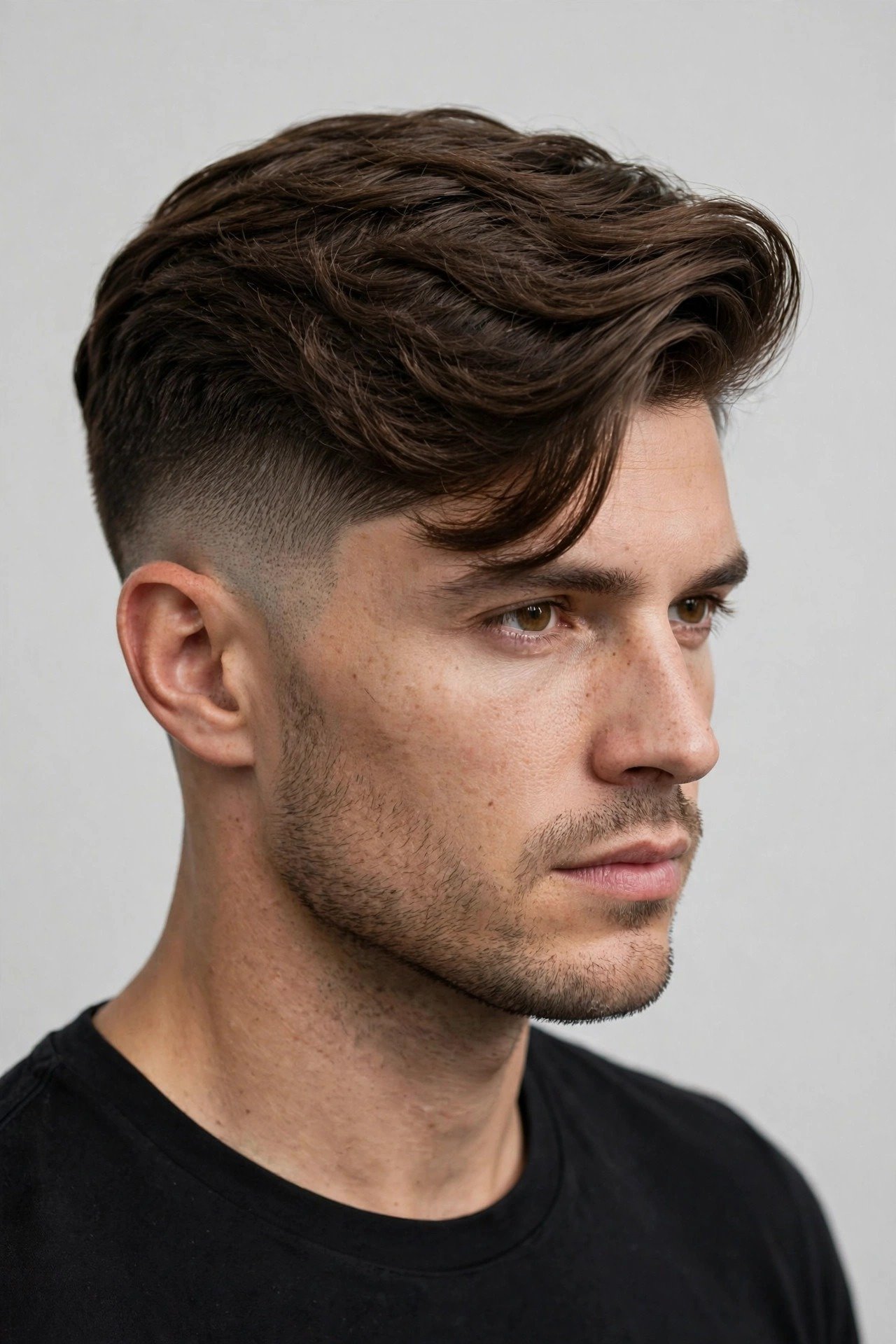 Side swept undercut men 2026 showing contrast between short sides and long swept top