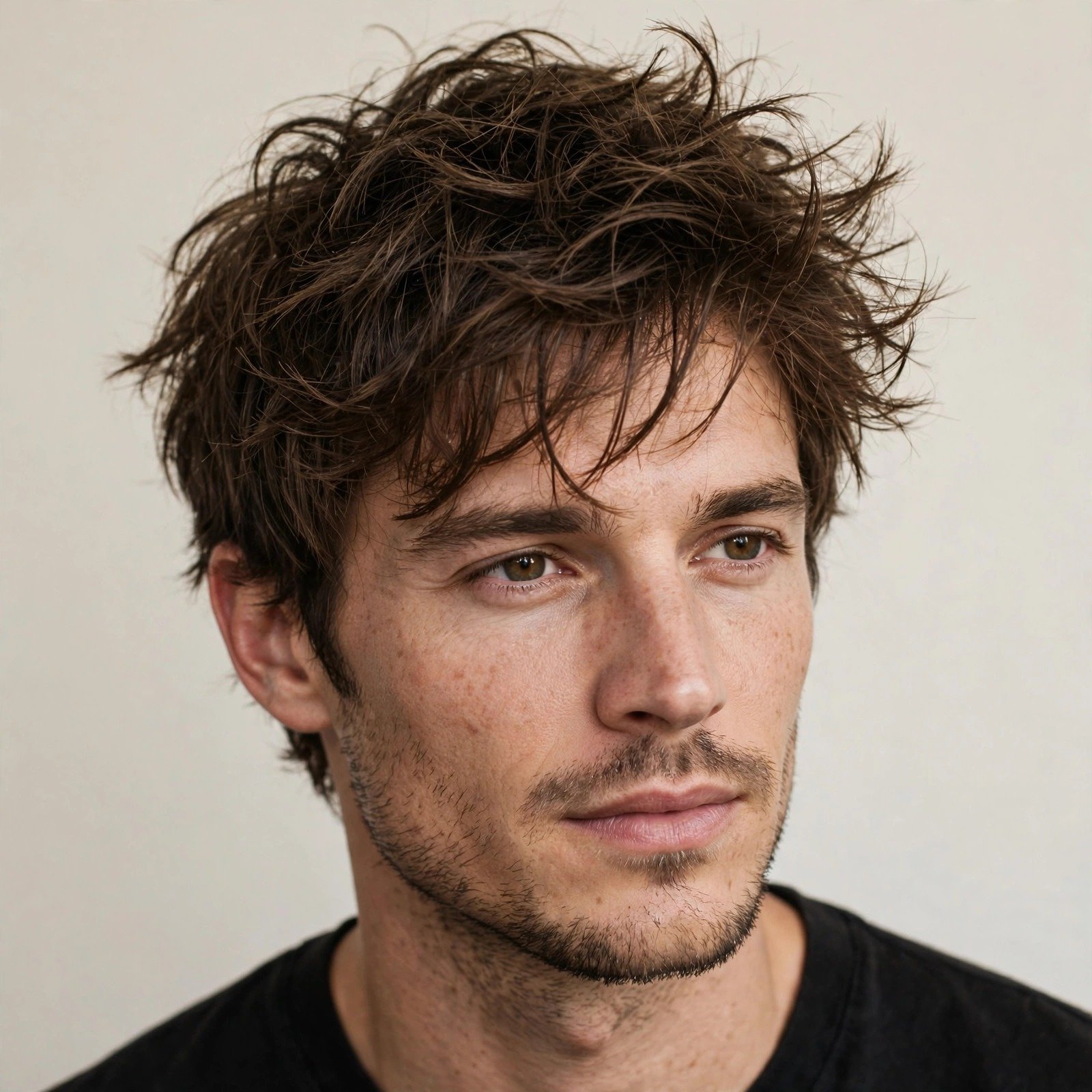 Man with textured messy hair 2026 showing natural movement and separation on top