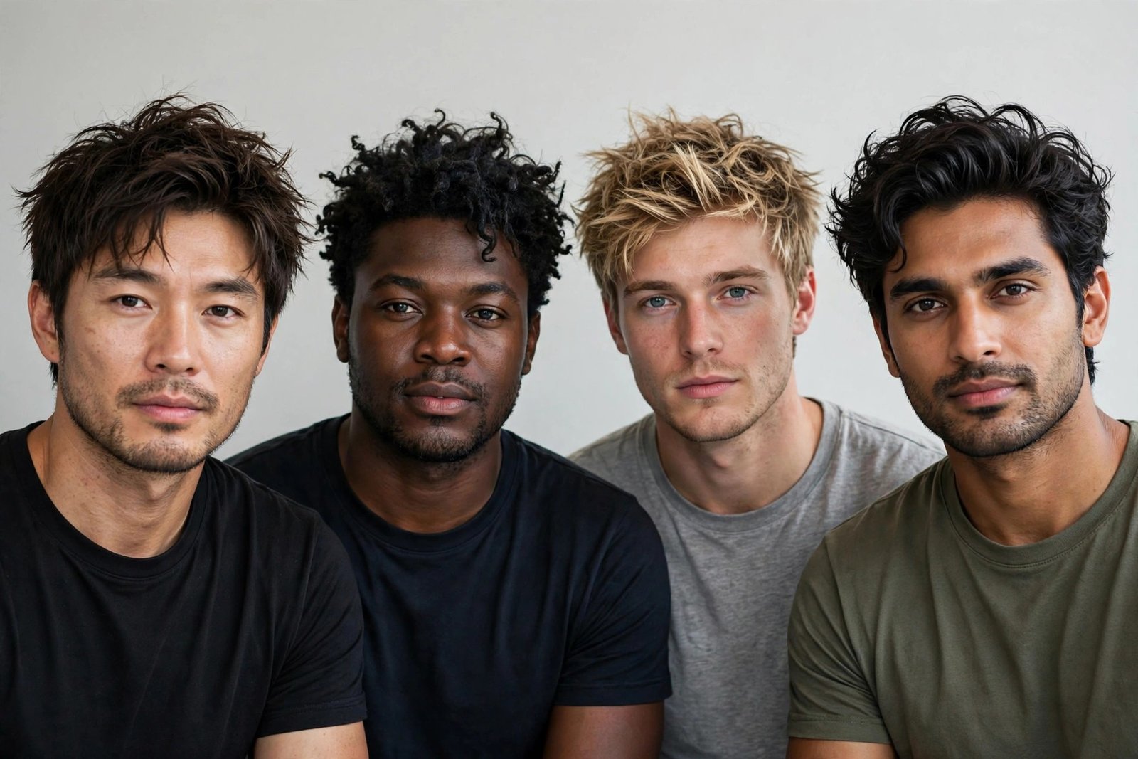 Textured messy hair men styles matched to oval round square and oblong face shapes